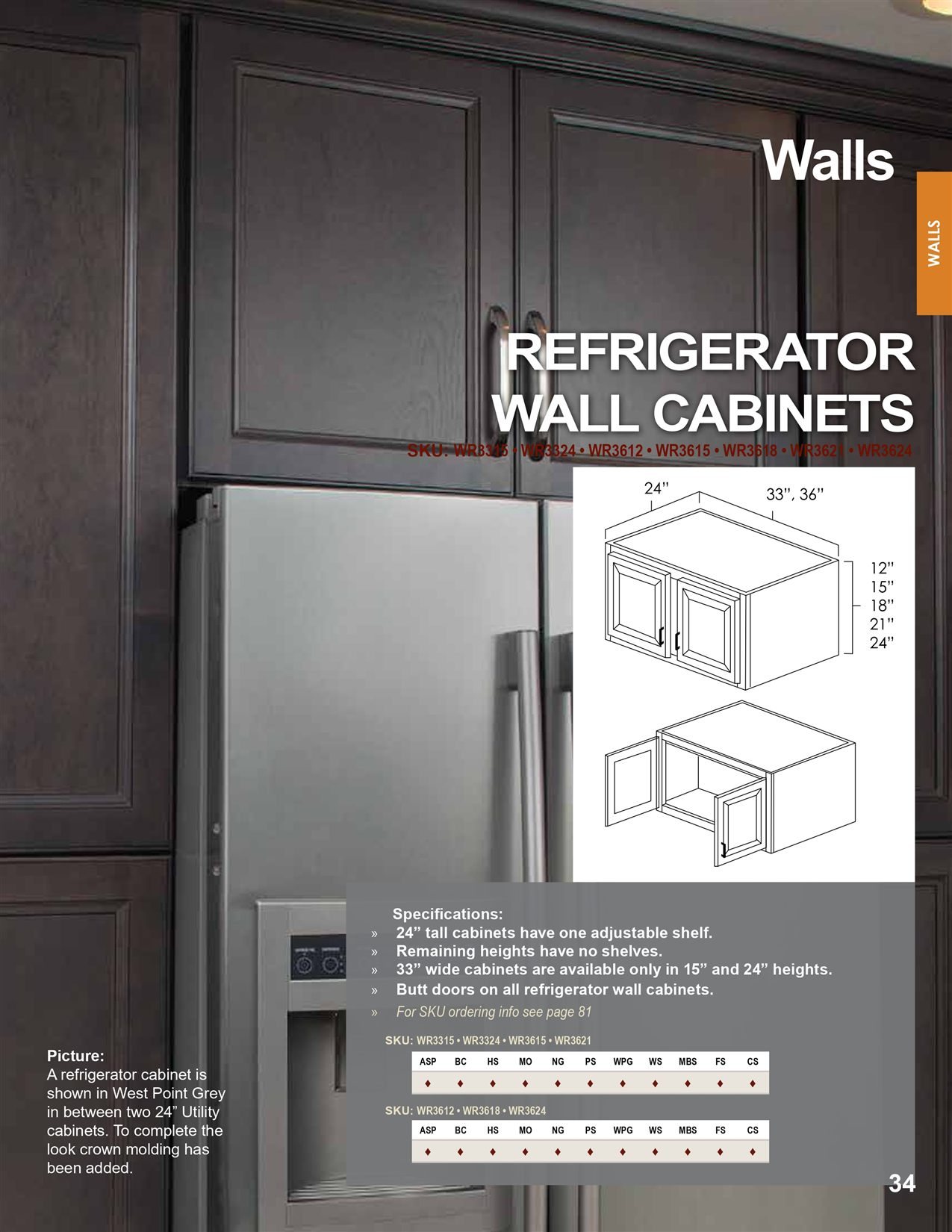 Wall cabinets options, catalog sheet 11