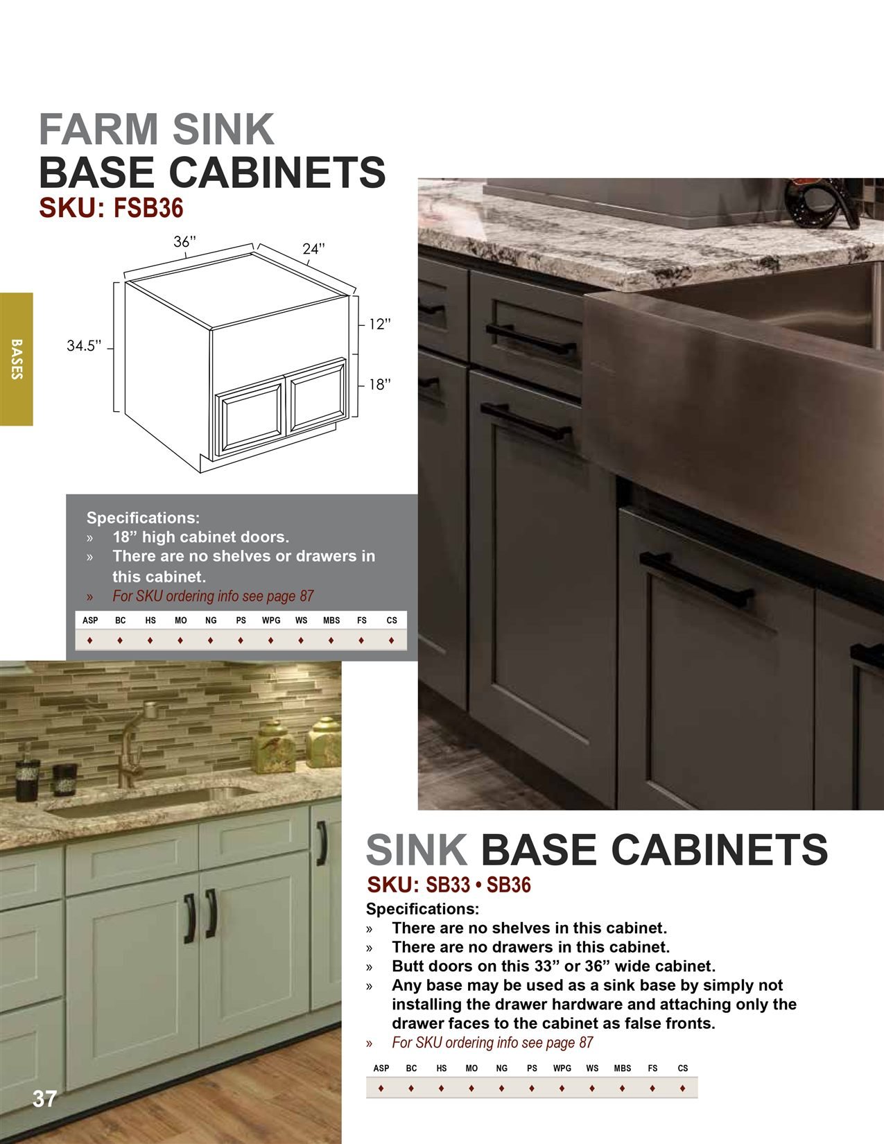 Base cabinets options, catalog sheet 3
