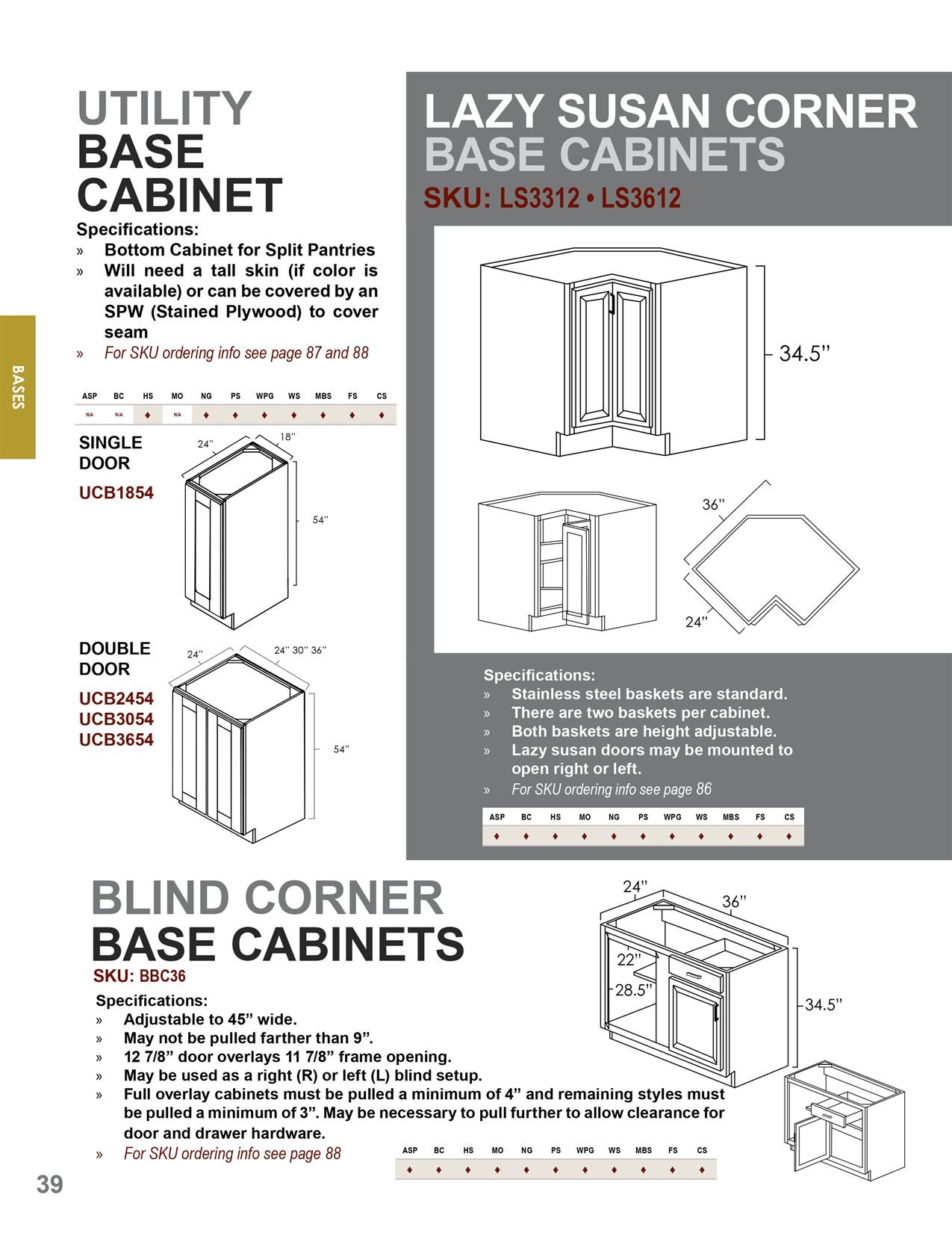 Base cabinets options, catalog sheet 5