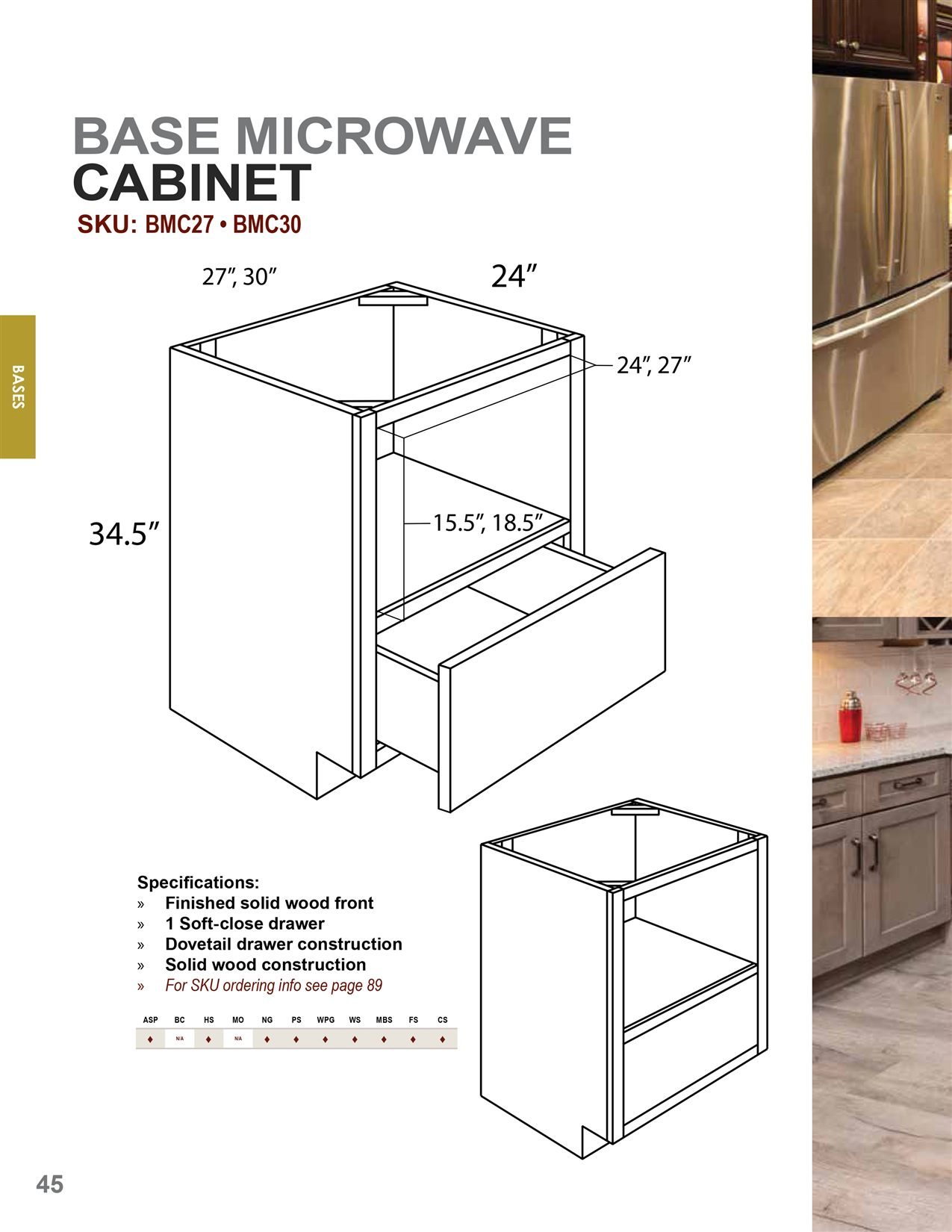 Base cabinets options, catalog sheet 11